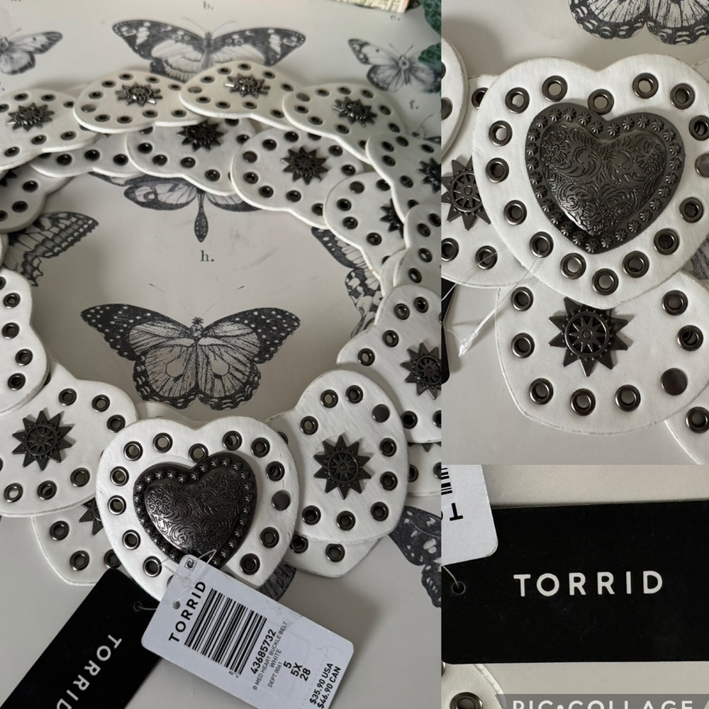 Torrid White Heart Concho Belt 5X Star Western Boho Y2K Wide - Picture 2 of 5